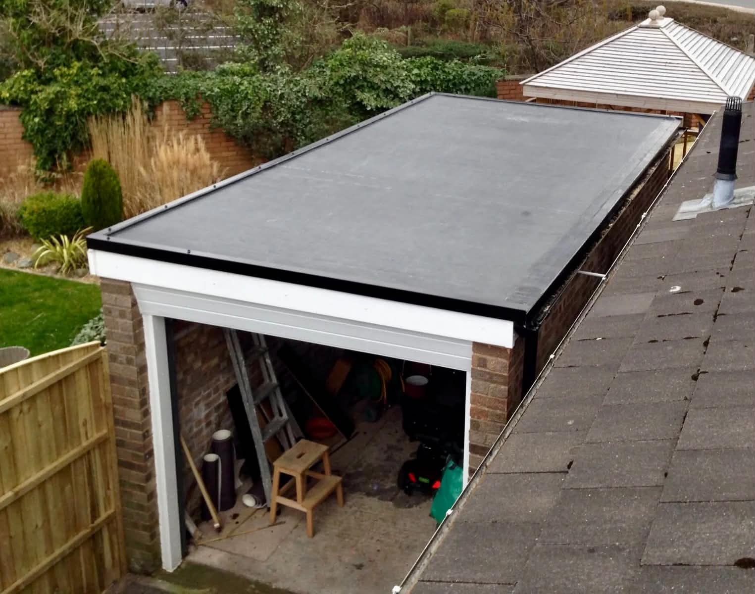 EPDM rubber membrane fitted to a double garage roof in one piece